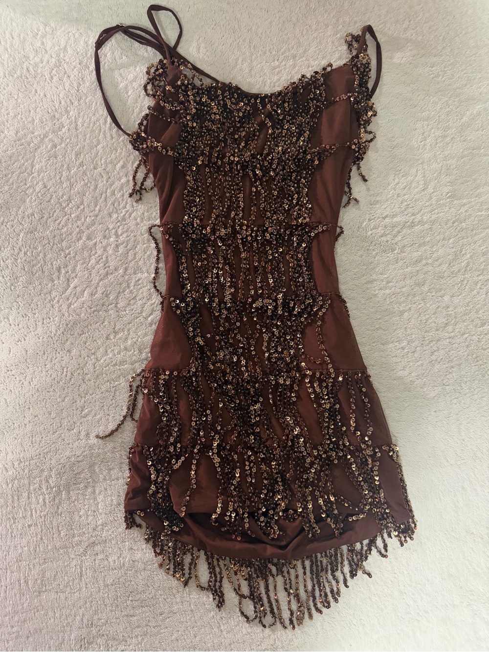 Oh Polly Copper Sequin Fringe Mini Dress - Picture 3 of 3